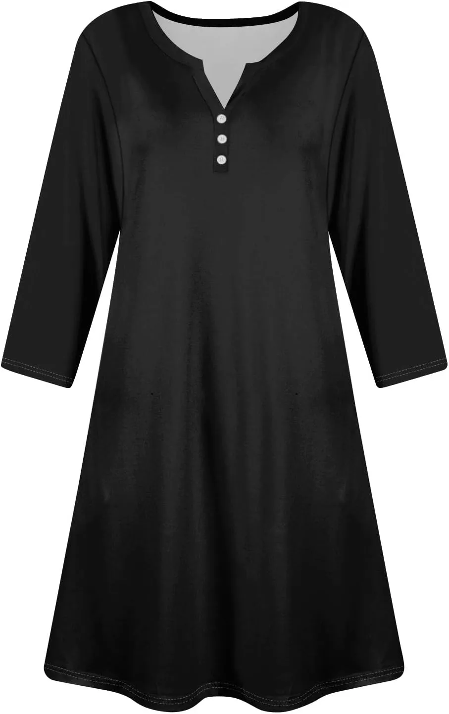 3/4 Sleeve Dress for Women Summer Fall Button Dwon V Neck Mini Dress Casual Loose A Line T Shirt Dresses with Pockets