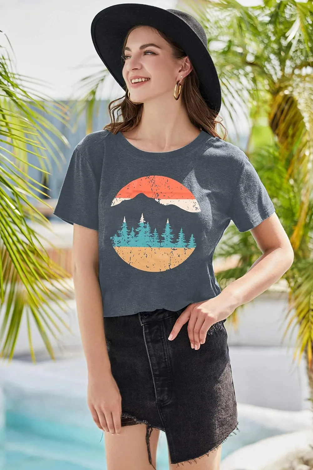 Adventure Shirts Women Funny Nature Graphic Tee Retro Camping Mountain T-Shirt Vintage Hiking Tops Casual Highway Tee