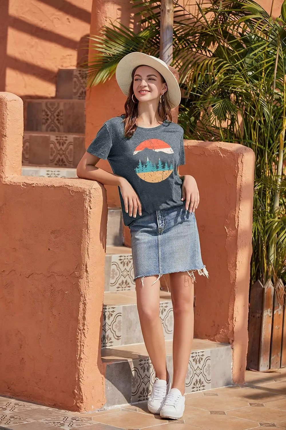 Adventure Shirts Women Funny Nature Graphic Tee Retro Camping Mountain T-Shirt Vintage Hiking Tops Casual Highway Tee