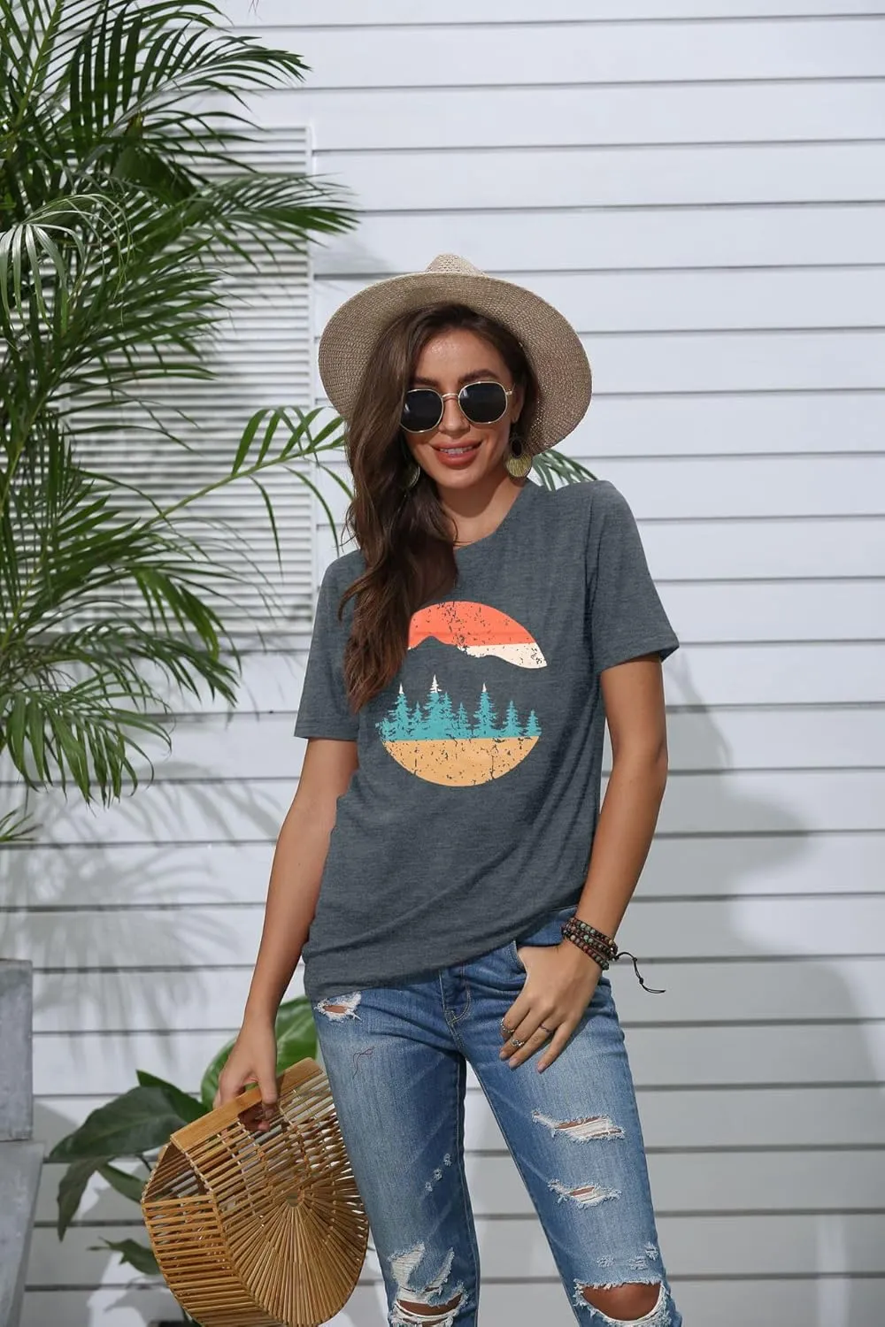 Adventure Shirts Women Funny Nature Graphic Tee Retro Camping Mountain T-Shirt Vintage Hiking Tops Casual Highway Tee