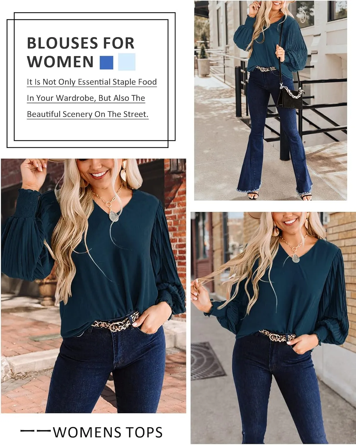 Aifer Womens V Neck Chiffon Blouses Pleated Lantern Sleeve Flowy Dressy Tops Elegant Business Casual Outfits