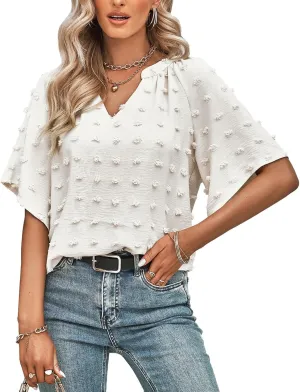ARJOSA Women's Summer 3/4 Flutter Sleeve Chiffon Work Blouses Business Casual Babydoll Tops Dressy