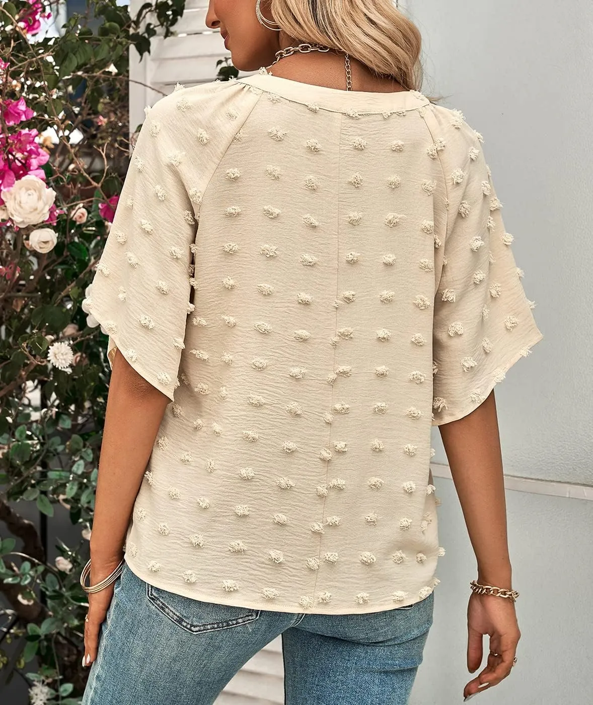 ARJOSA Women's Summer 3/4 Flutter Sleeve Chiffon Work Blouses Business Casual Babydoll Tops Dressy
