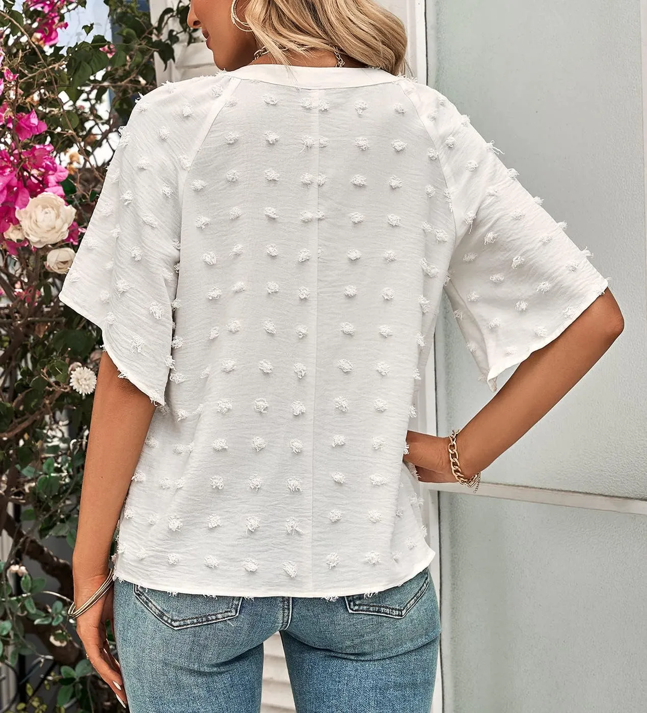 ARJOSA Women's Summer 3/4 Flutter Sleeve Chiffon Work Blouses Business Casual Babydoll Tops Dressy
