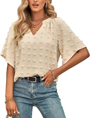 ARJOSA Women's Summer 3/4 Flutter Sleeve Chiffon Work Blouses Business Casual Babydoll Tops Dressy