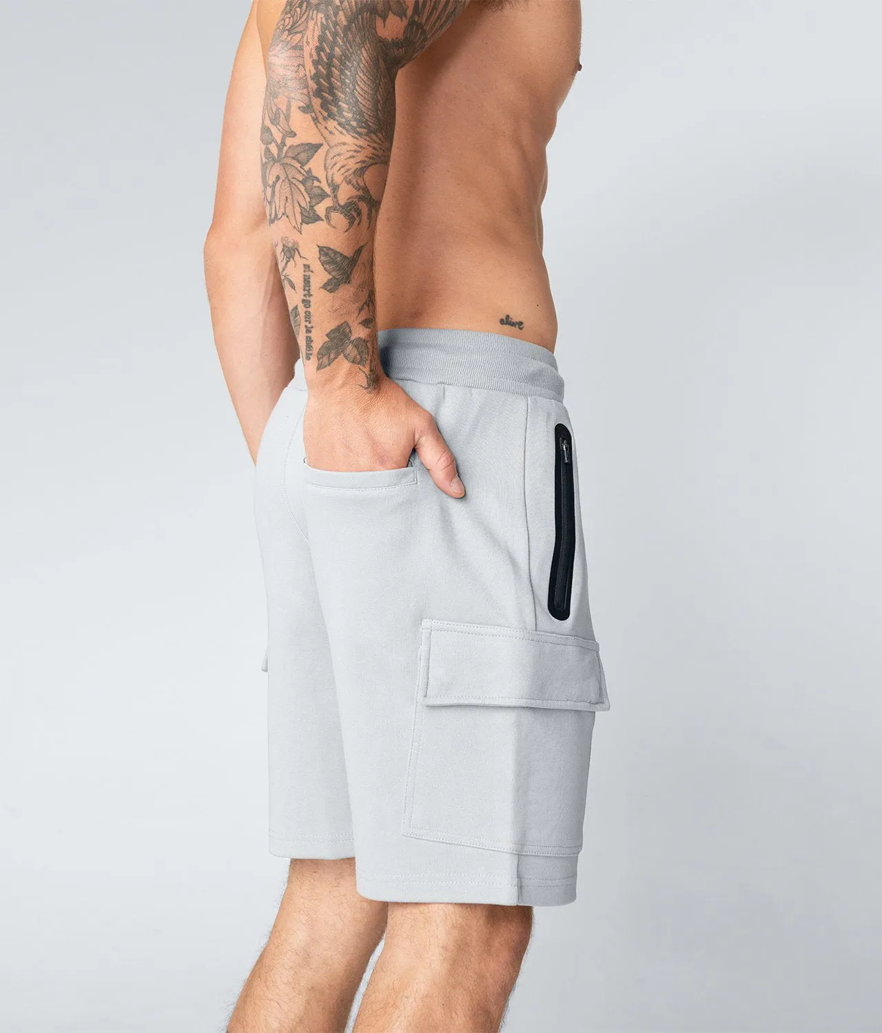 Born Tough Zippered Gray Running Cargo Shorts for Men