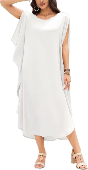 Bsubseach Kaftan Dresses for Women Batwing Sleeve Beach Cover Up Solid Color Plus Size Caftan Long Loungewear Dress