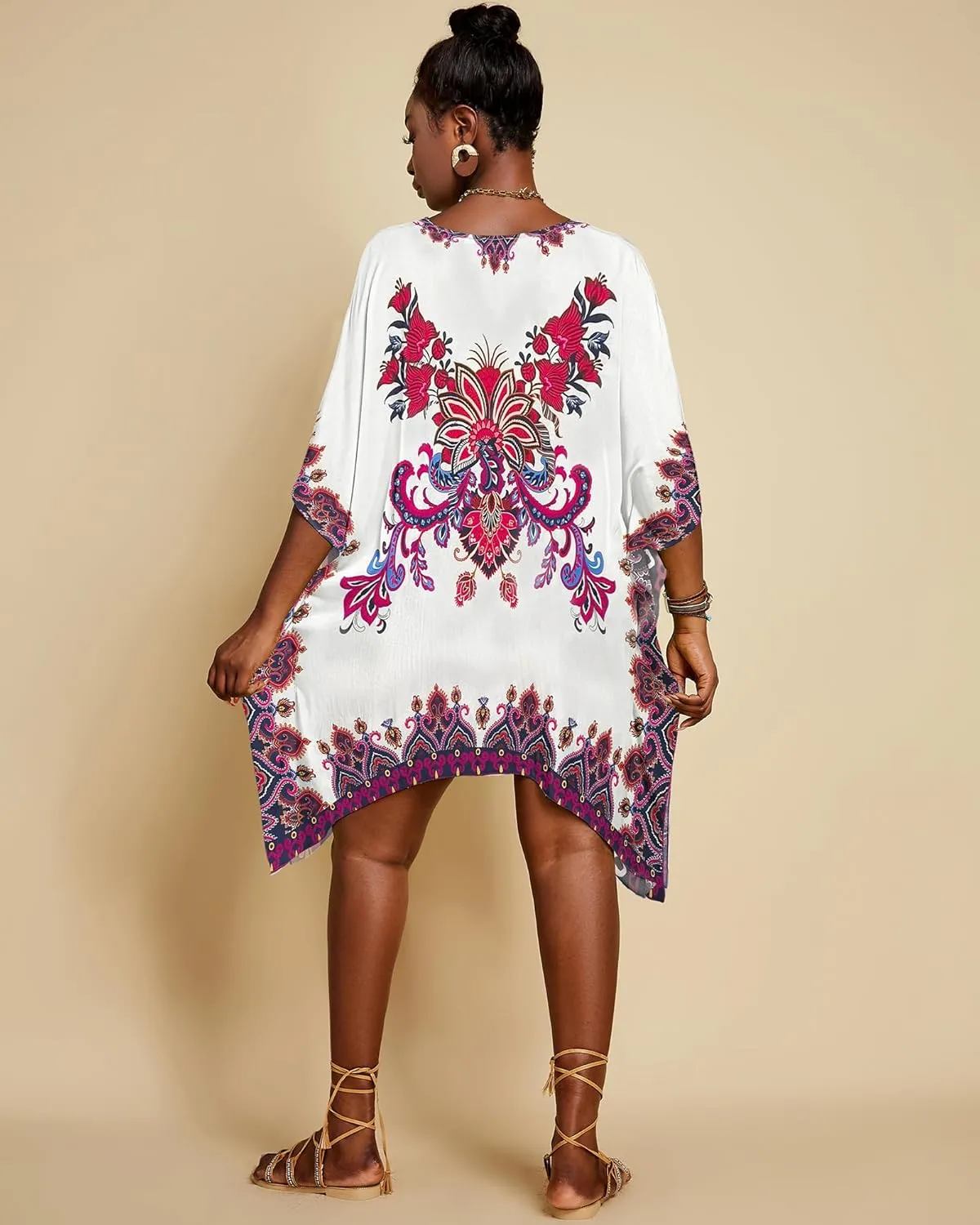 Bsubseach Short Kaftan Dresses for Women 2025 Swimsuit Cover Up Summer V Neck Caftan Beach Dress Loungewear