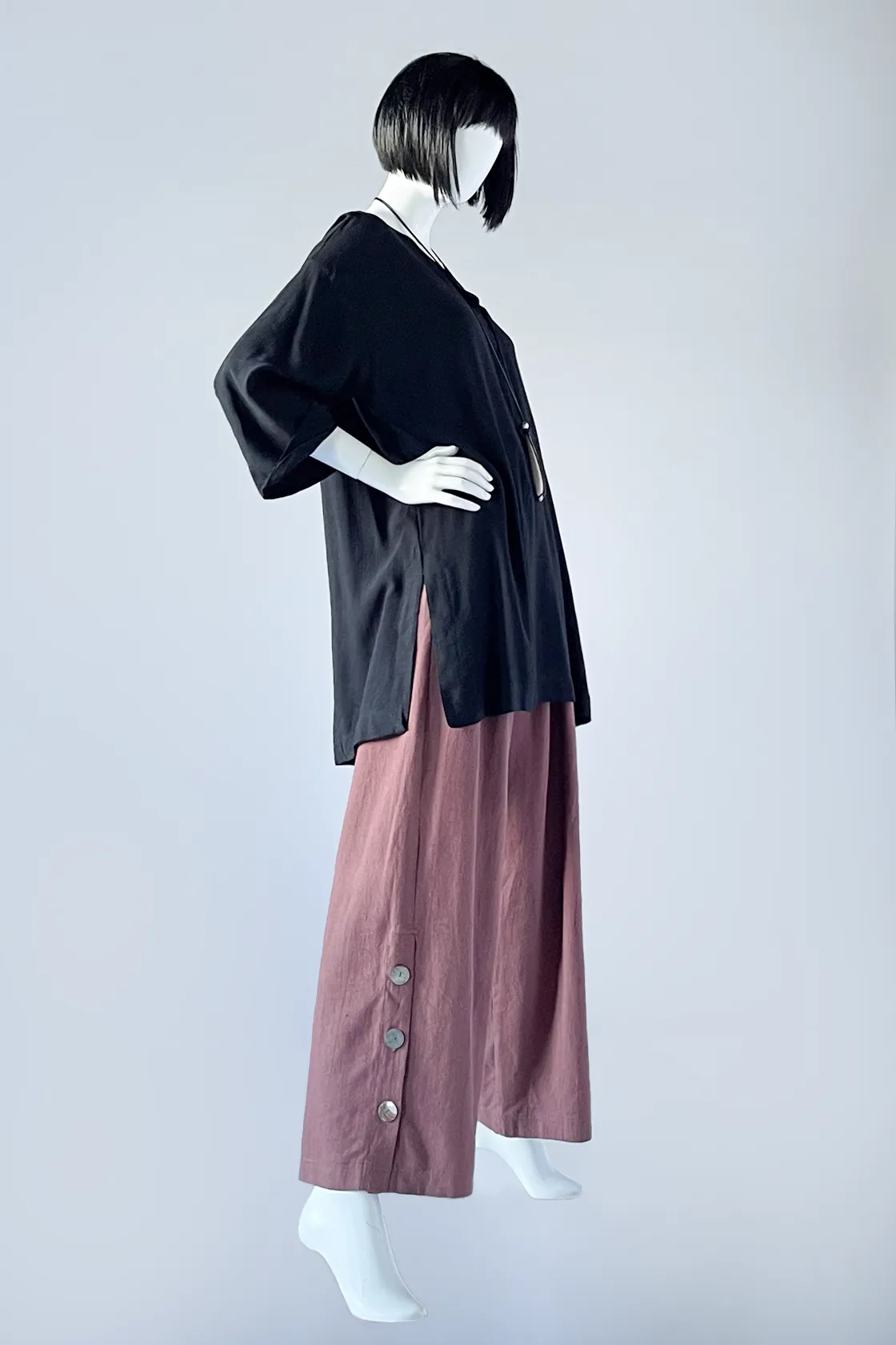 Button Palazzo Pant in Pinot Roma