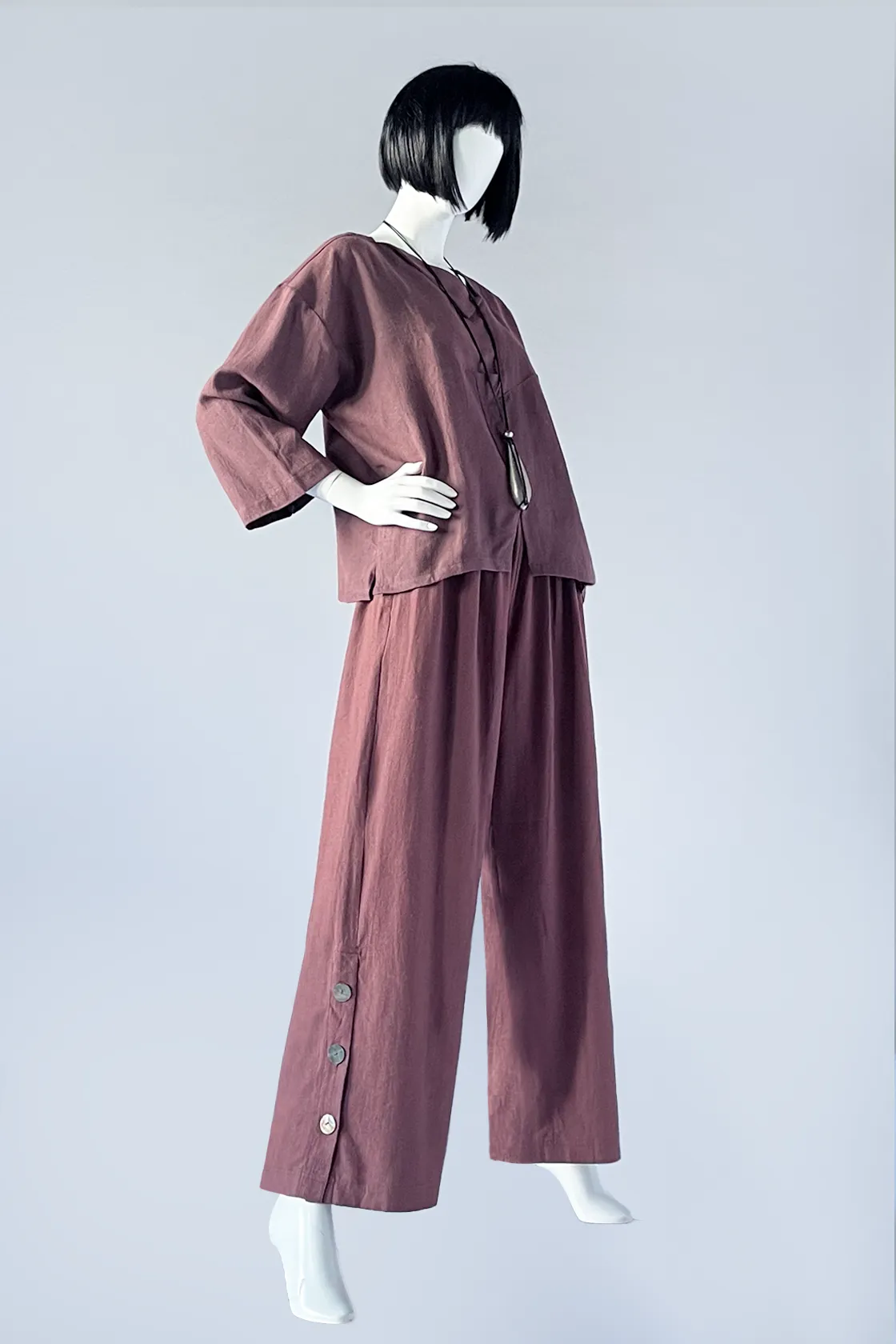Button Palazzo Pant in Pinot Roma