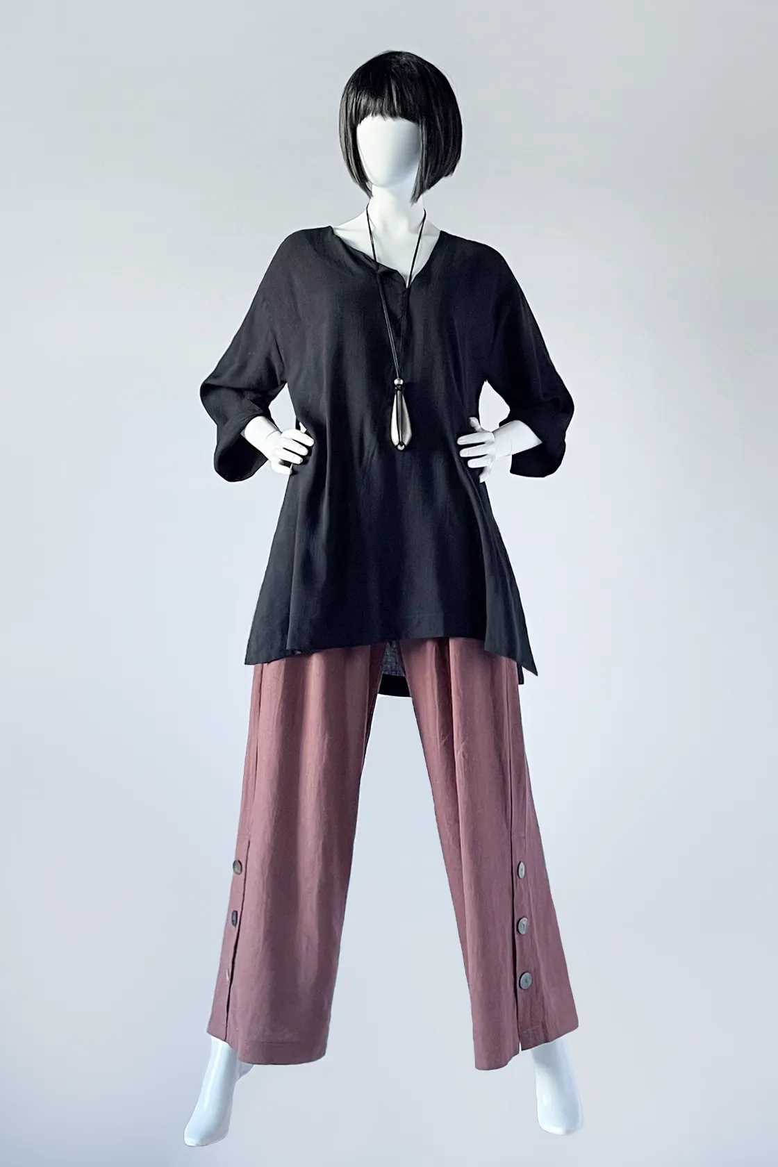 Button Palazzo Pant in Pinot Roma
