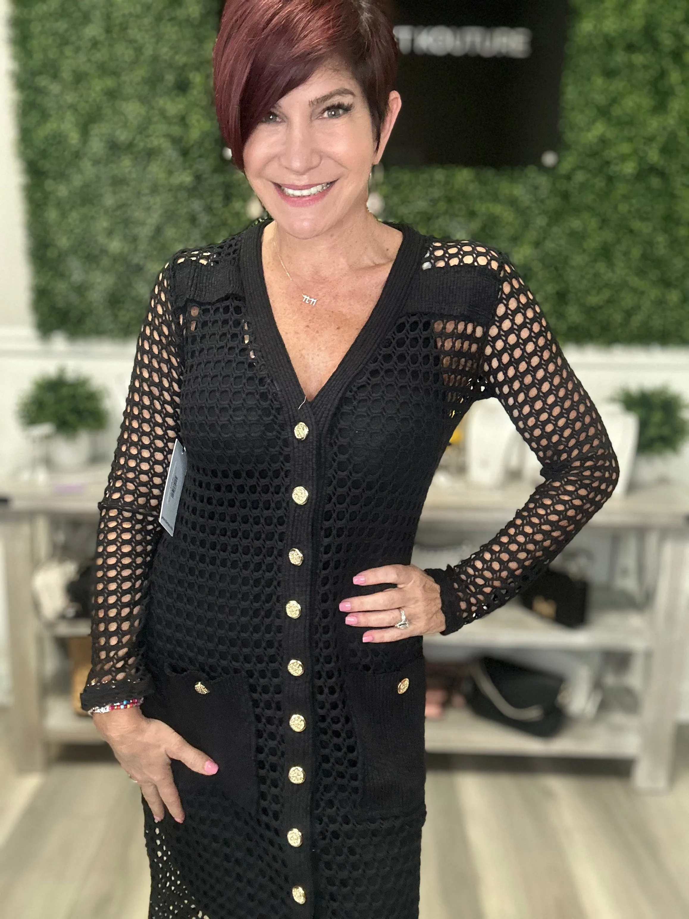 Button Up Crochet LS Dress