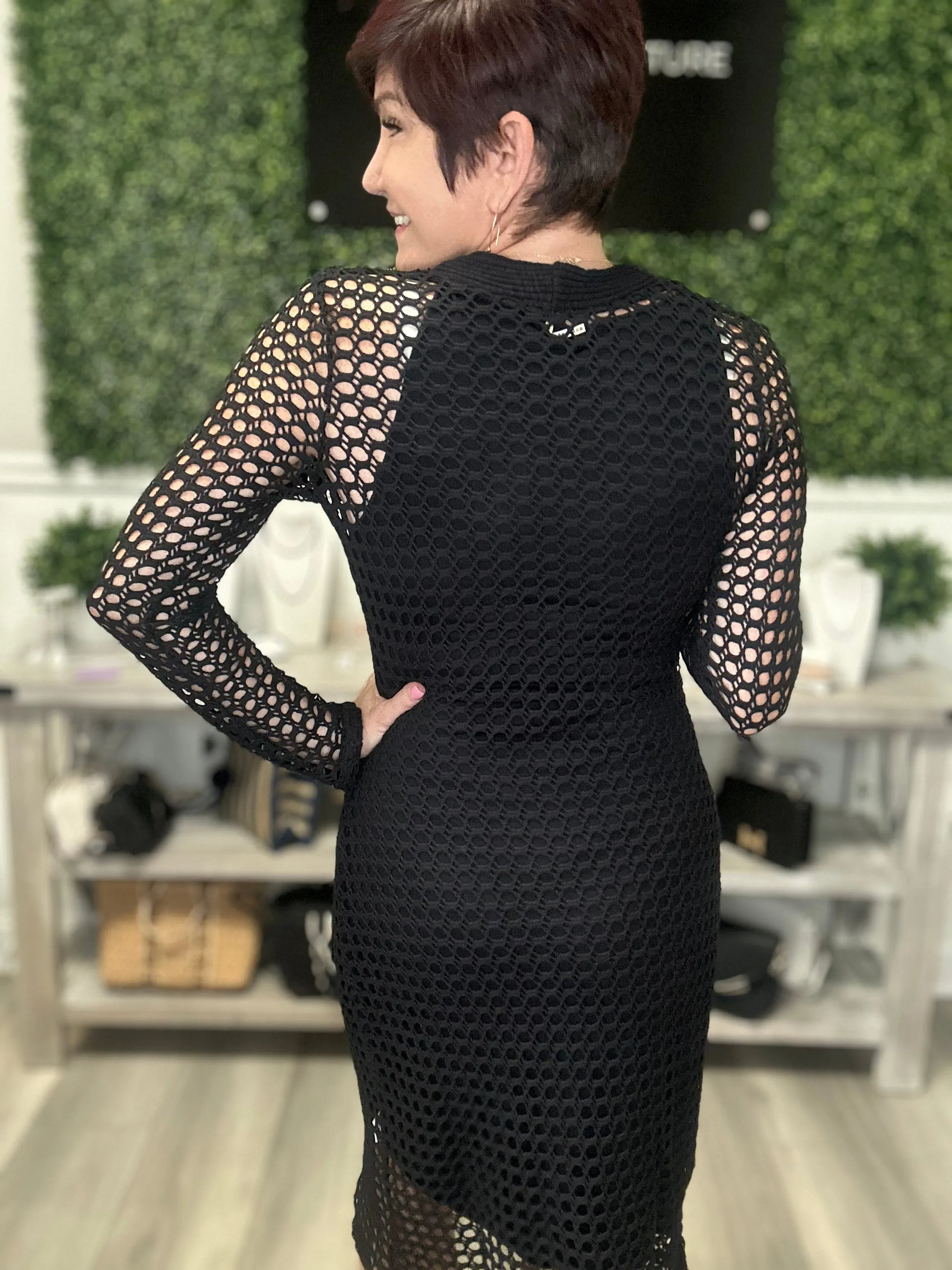 Button Up Crochet LS Dress