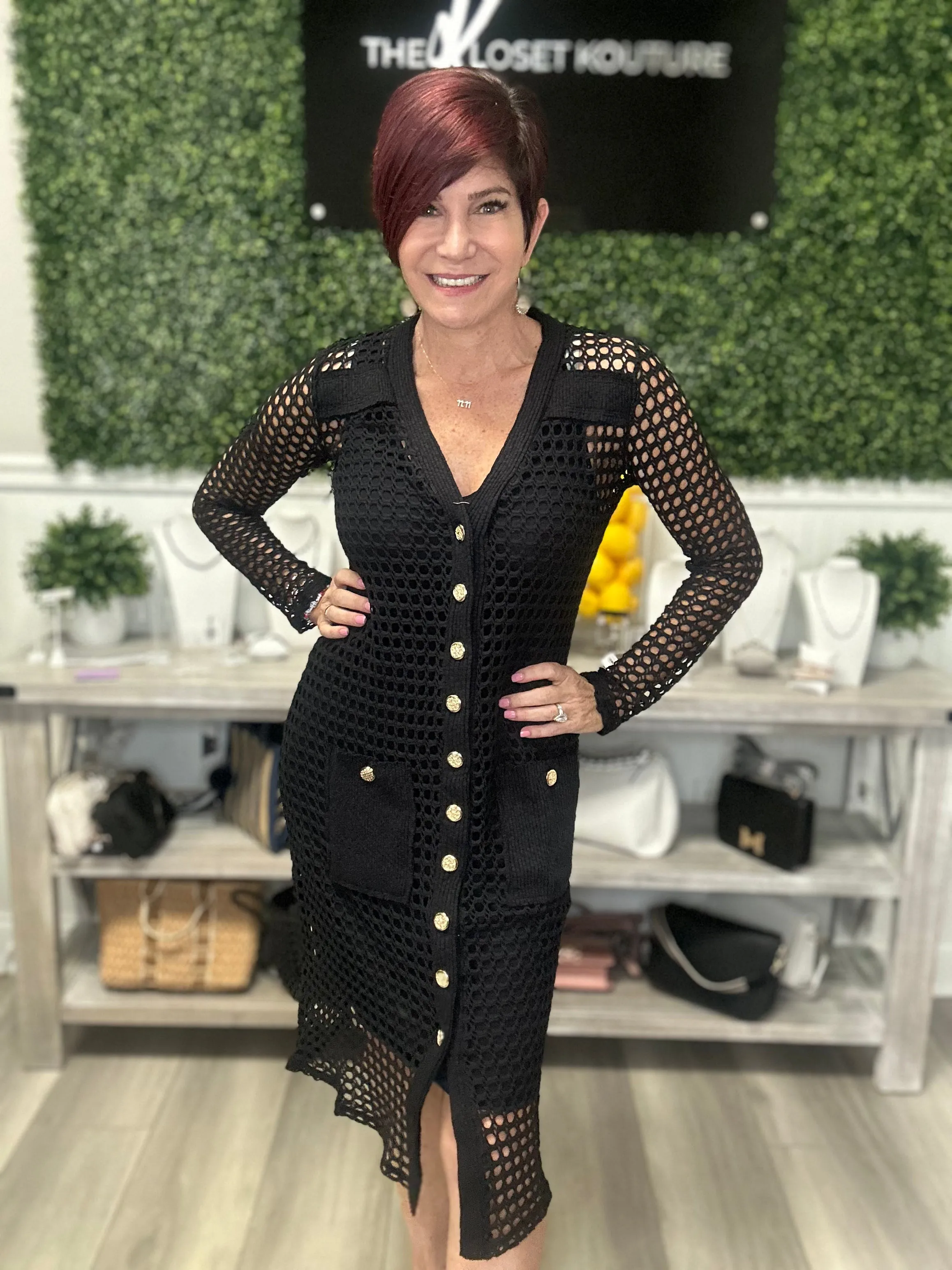 Button Up Crochet LS Dress