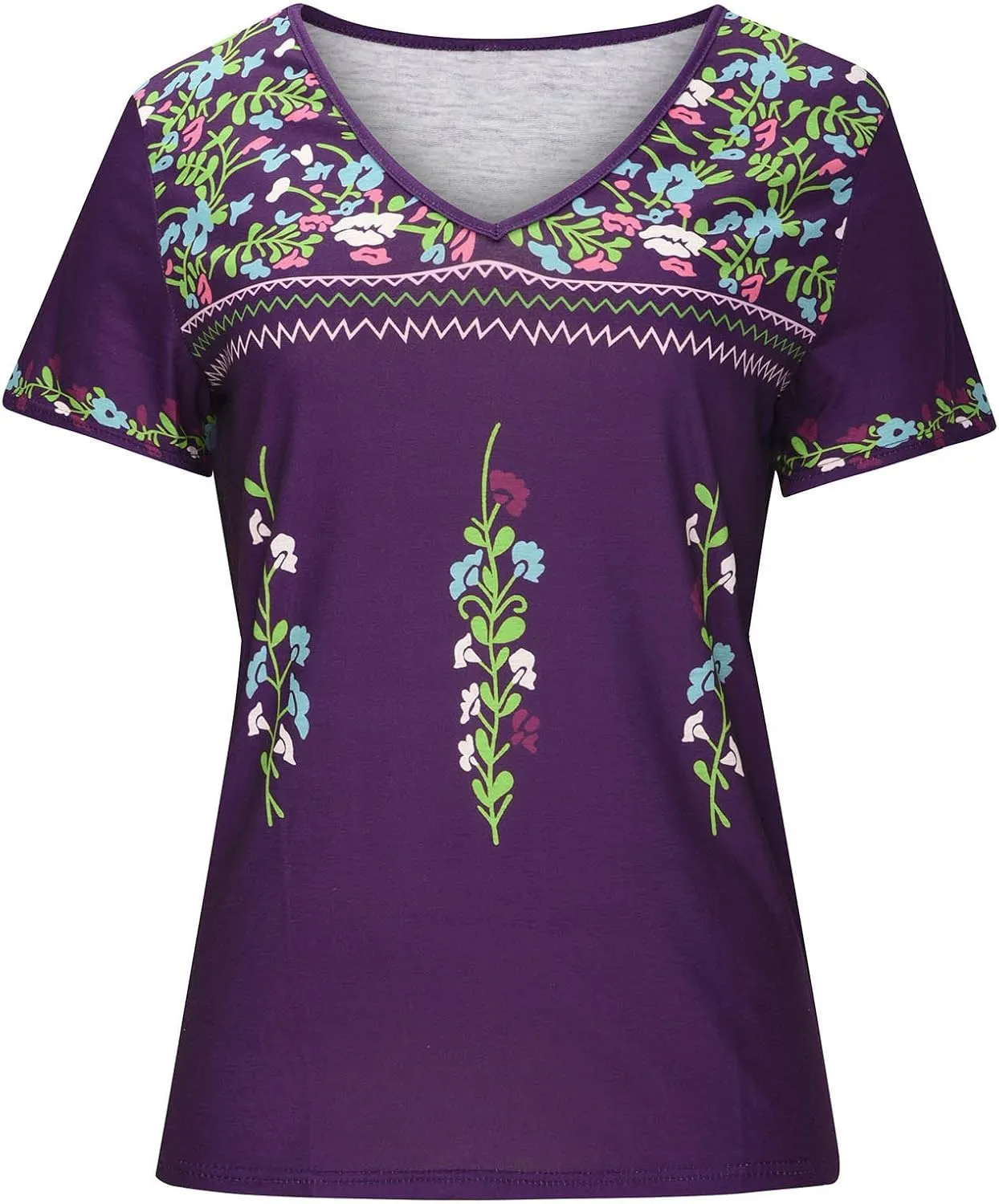 Ceboyel Mexican Shirts for Women Embroidered Peasant Blouses Top V Neck Short Sleeve T Shirts Vintage Bohemian Boho Clothes