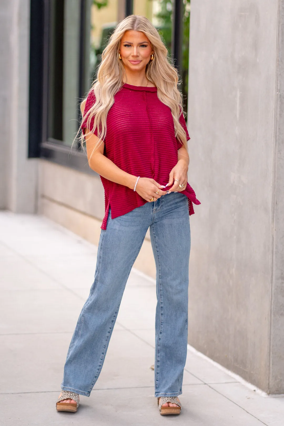 Dolman Short Sleeve Jacquard Sweater