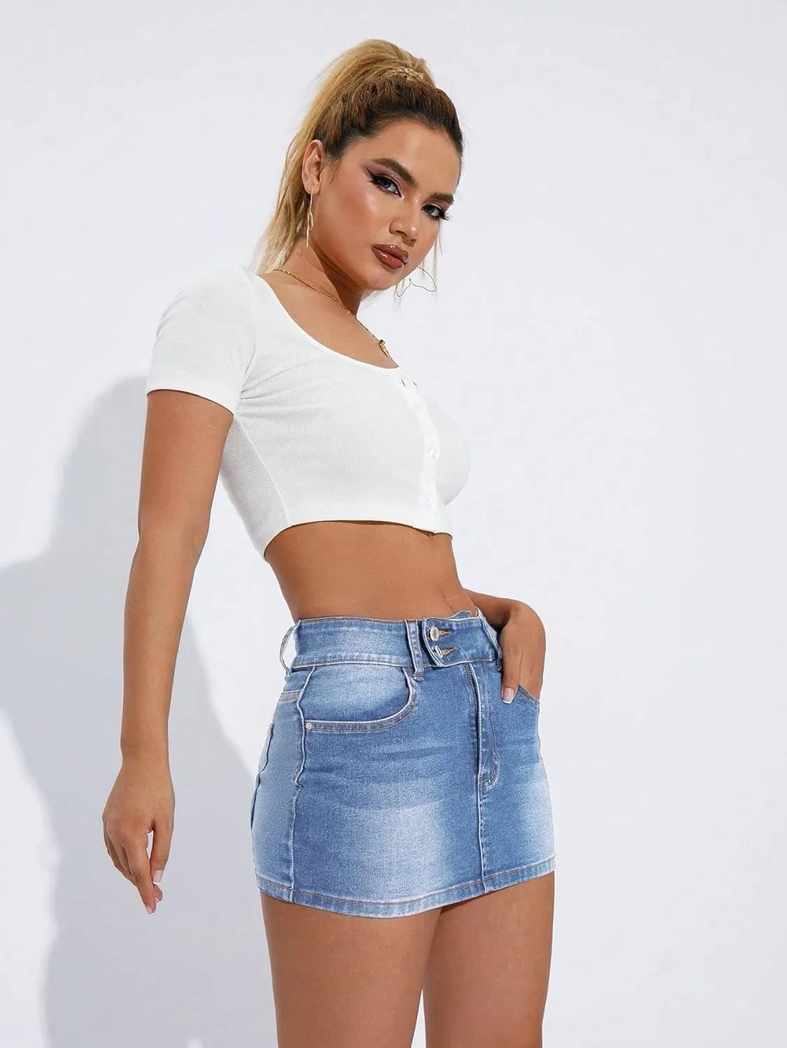 Floerns Women's Casual High Waist Zipper Up Denim Bodycon Mini Skirt