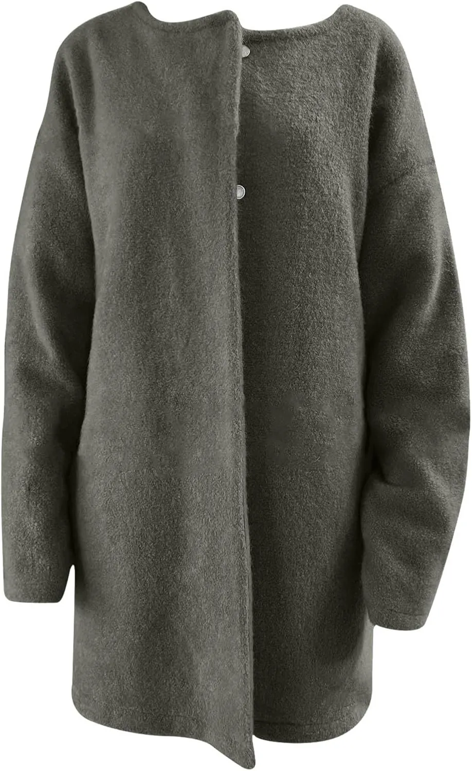 HGps8w Business Casual Wool Blend Pea Coats for Women Elegant Collarless Trench Coat Open Front Winter Overcoat Outerwear