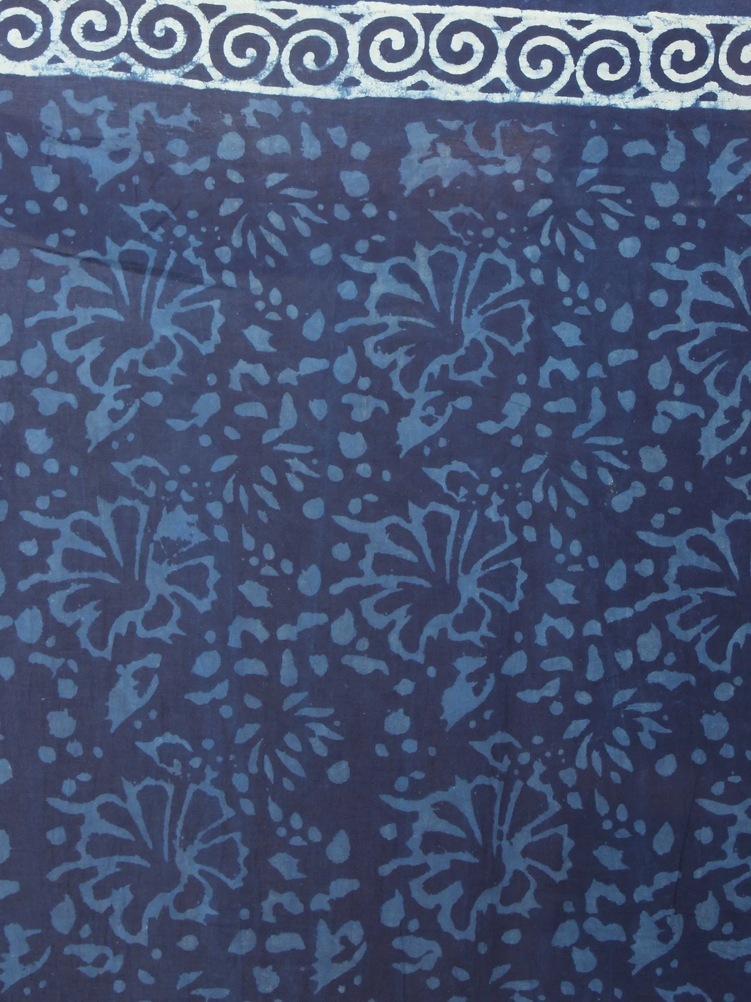 Indigo White Hand Block Printed Cotton Saree in Natural Colors - S03170813