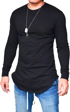 JEShifangjiusu Mens Hipster Hip Hop Longline Crewneck T-Shirt Casual Long Sleeve Solid Blouse Lightweight Basic Henley Shirt