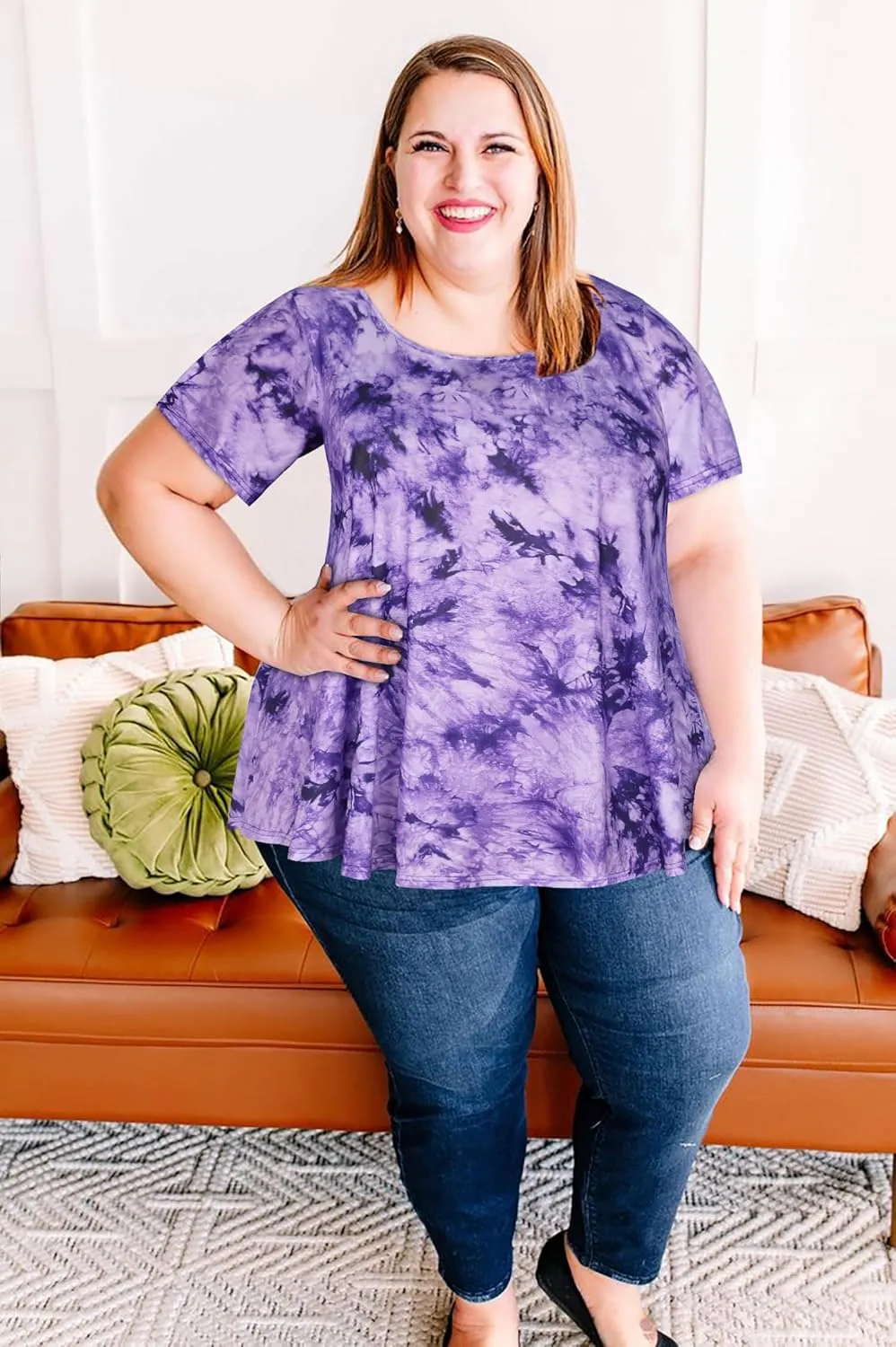 JOELLYUS Plus Size Tops for Women Tunic Floral Casual Short Sleeves T Shirts Flowy Blouses