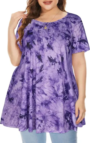JOELLYUS Plus Size Tops for Women Tunic Floral Casual Short Sleeves T Shirts Flowy Blouses