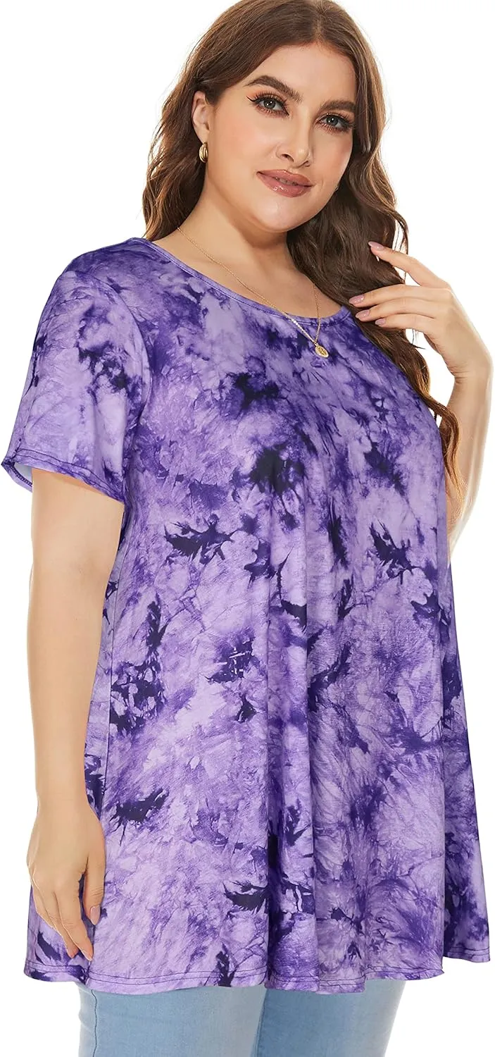 JOELLYUS Plus Size Tops for Women Tunic Floral Casual Short Sleeves T Shirts Flowy Blouses