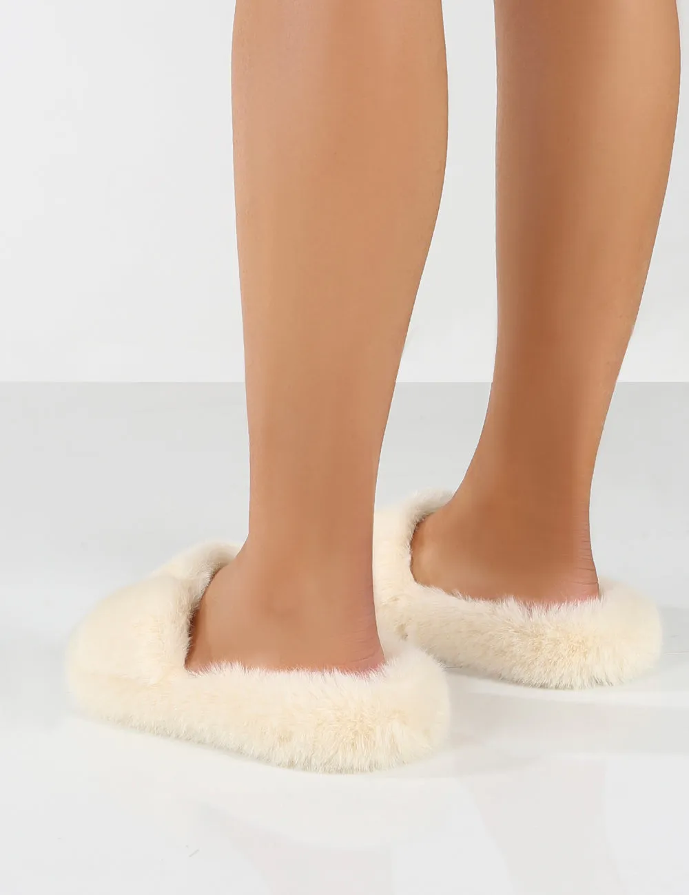 Lucky Cream Faux Fur Slider Slipper