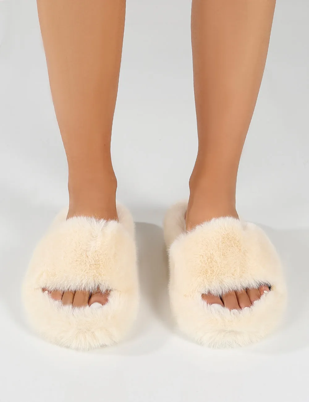 Lucky Cream Faux Fur Slider Slipper