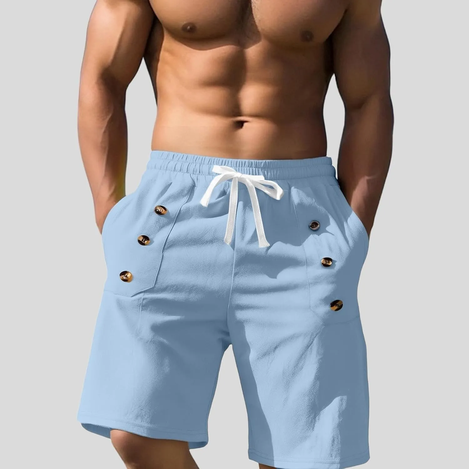 Men's Casual Shorts Summer Elastic Waist Drawstring Straight Leg Outdoor Relaxed Fit Lightweight Breathable