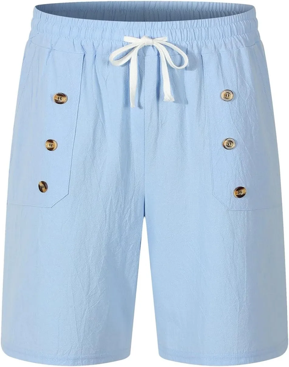 Men's Casual Shorts Summer Elastic Waist Drawstring Straight Leg Outdoor Relaxed Fit Lightweight Breathable