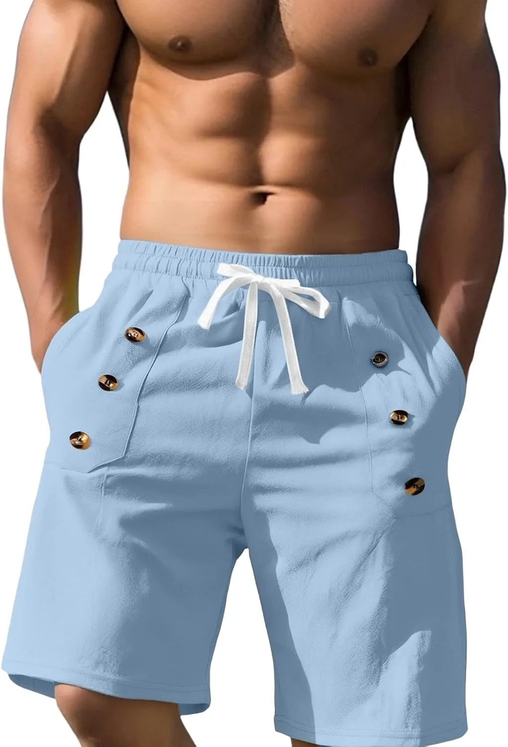 Men's Casual Shorts Summer Elastic Waist Drawstring Straight Leg Outdoor Relaxed Fit Lightweight Breathable
