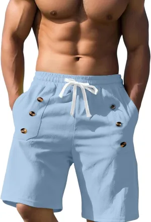 Men's Casual Shorts Summer Elastic Waist Drawstring Straight Leg Outdoor Relaxed Fit Lightweight Breathable