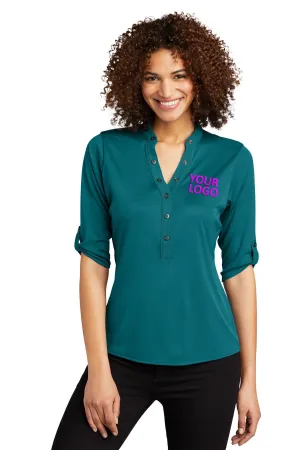OGIO Ladies Crush Branded Henleys, Torque Teal