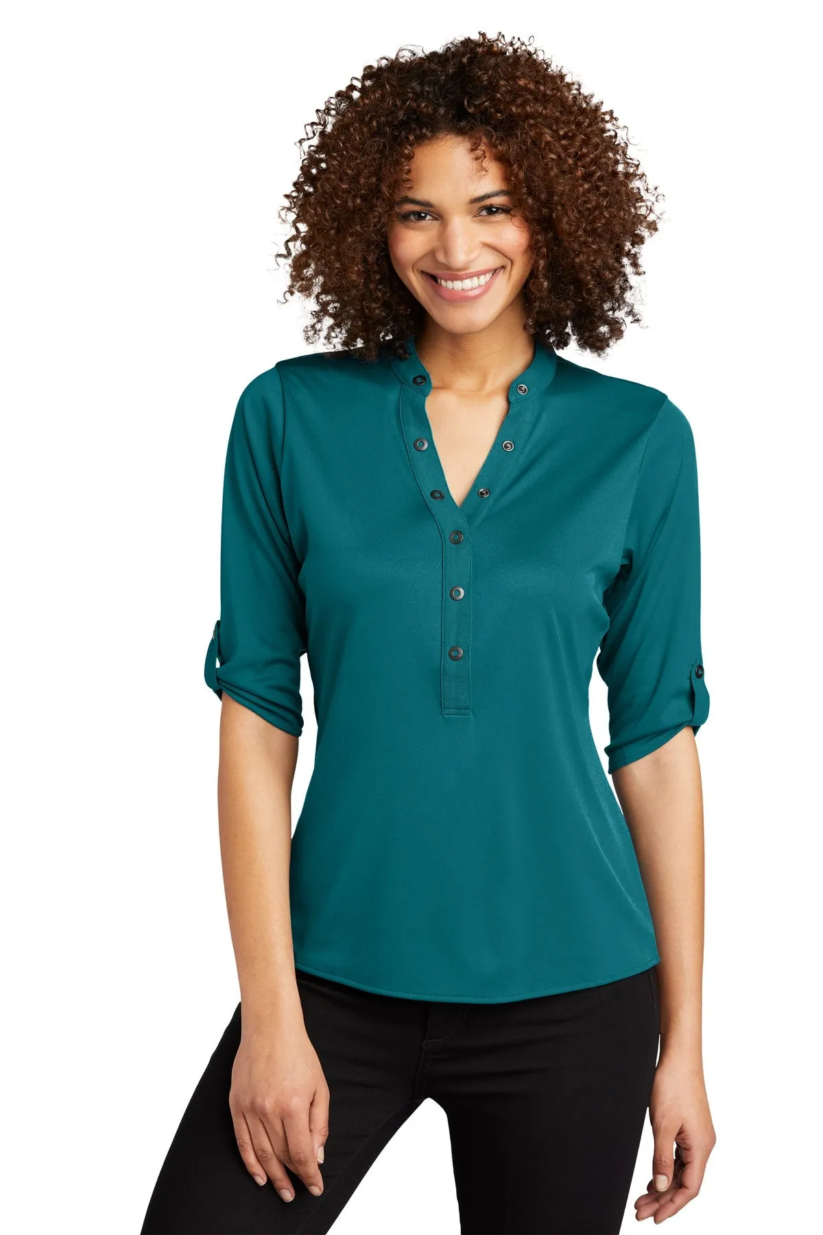 OGIO Ladies Crush Branded Henleys, Torque Teal