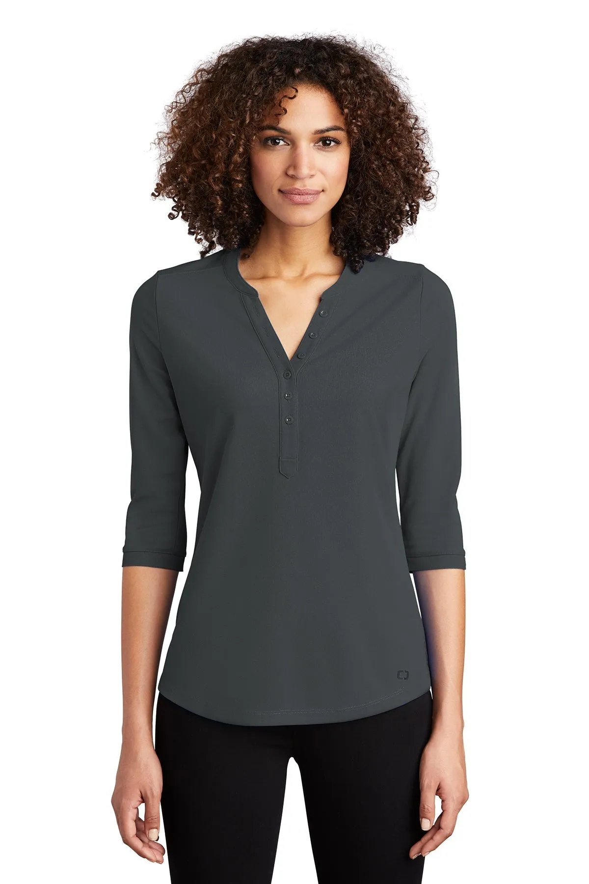 OGIO Ladies Jewel Branded Henleys, Diesel Grey