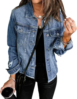Ong Sleeveswomen's Denim Jackets Vintage Clothes for Women Light Ripped Denim Jacket for Womens