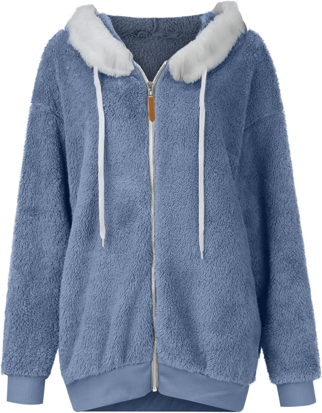 Plus Size Winter Coats for Women Full Zip Oversized Fleece Sherpa Jacket Drawstring Fuzzy Hooded Outerwear w/Pockets