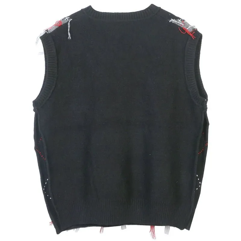 Pre Order:  Argyle Loose Topstitch Sleeveless Cardigan