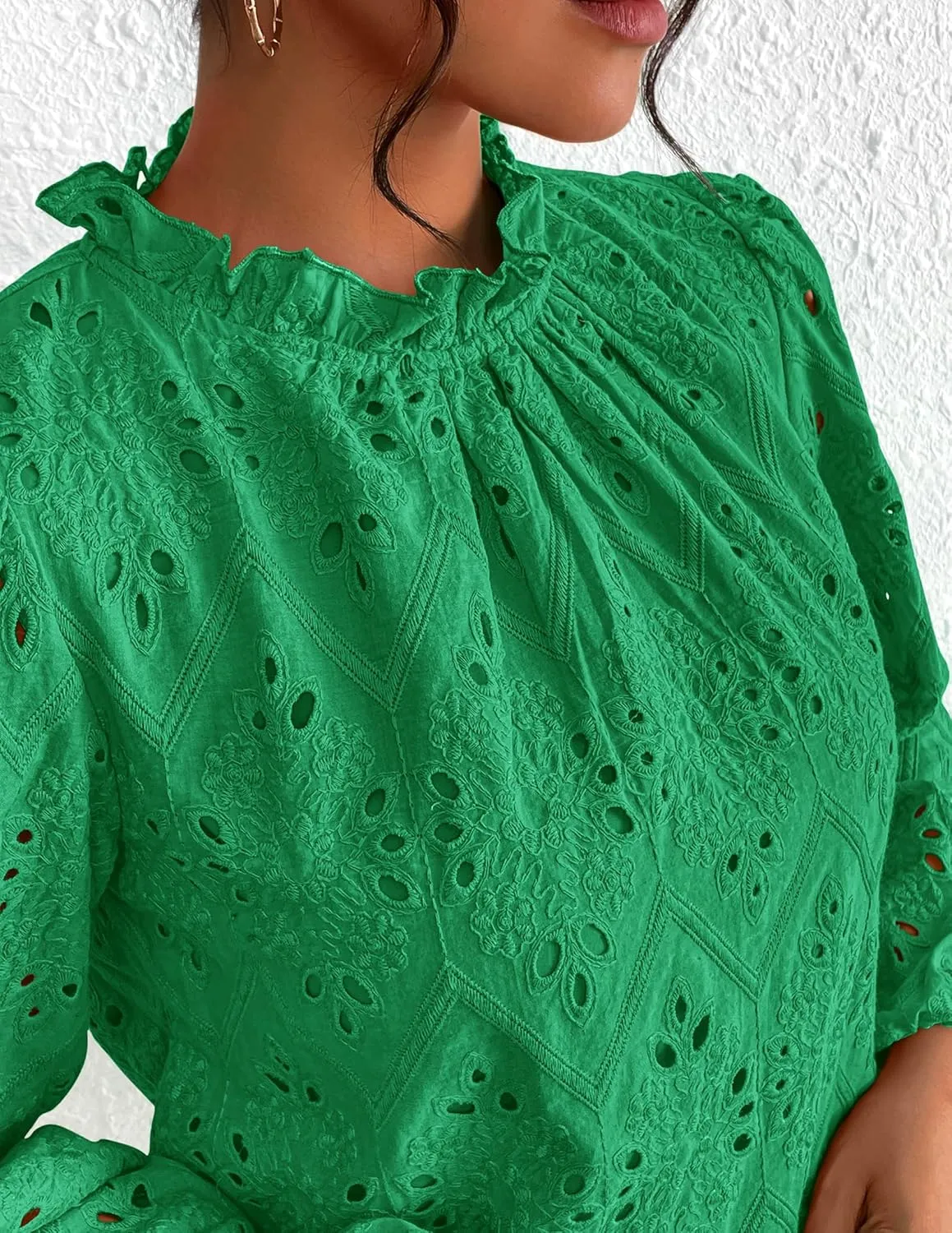 PRETTYGARDEN Womens Tops Dressy Casual 2025 Spring Long Sleeve Shirts Embroidered Eyelet Blouses Going Out Outfits