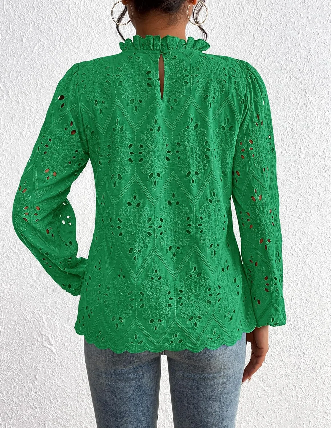 PRETTYGARDEN Womens Tops Dressy Casual 2025 Spring Long Sleeve Shirts Embroidered Eyelet Blouses Going Out Outfits