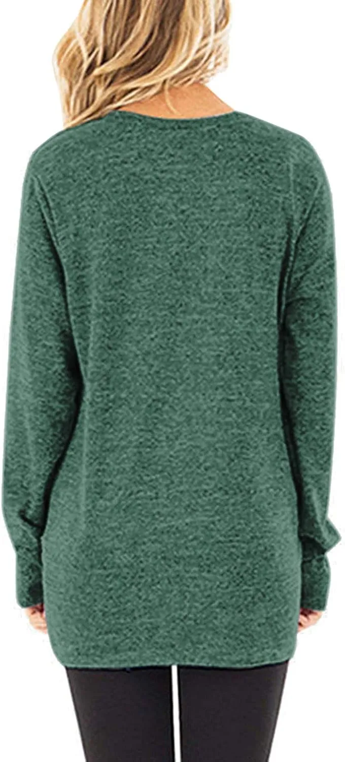 SHIBEVER Long Sleeve Women Tops: Fall Casual Tunic Shirts for Womens Round Neck Twist Knotted Tee Blouses