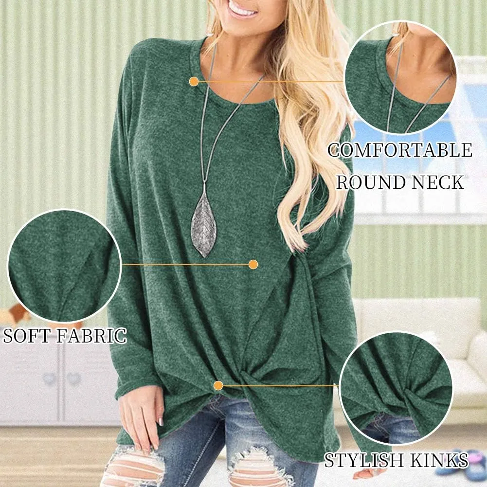 SHIBEVER Long Sleeve Women Tops: Fall Casual Tunic Shirts for Womens Round Neck Twist Knotted Tee Blouses