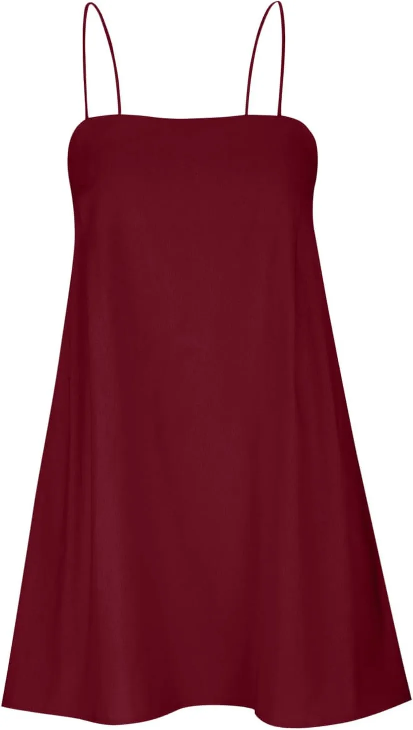 Sleeveless Slip Off Shoulder for Women Fall Summer Linen Mini Short Loose Fit Plain Dresses Women 2025 Trendy Y2K