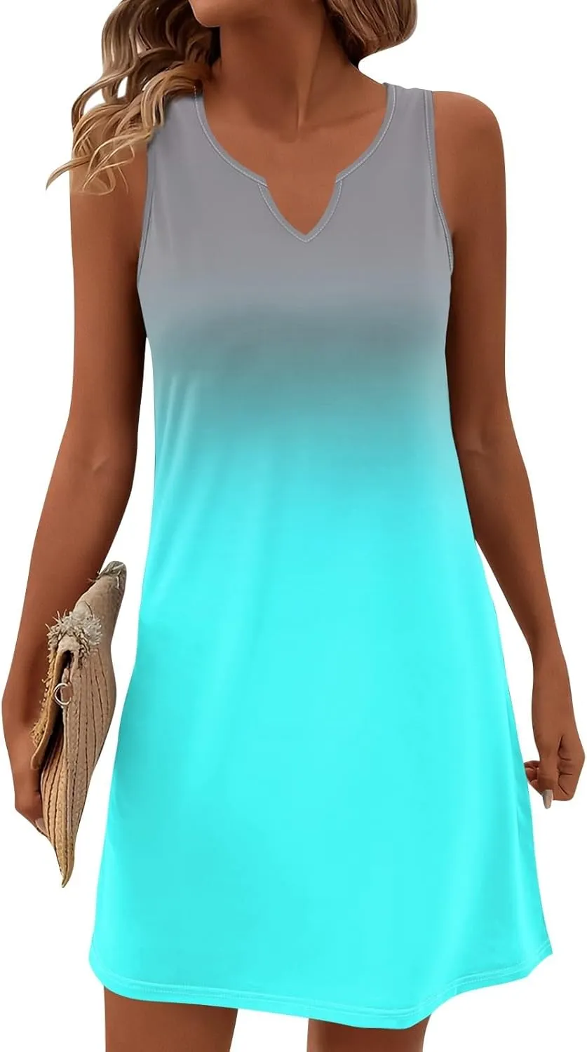 Summer Dresses for Women 2025 Beach Vacation Spring Clothes Spaghetti Strap V Neck Casual Loose Mini Dress