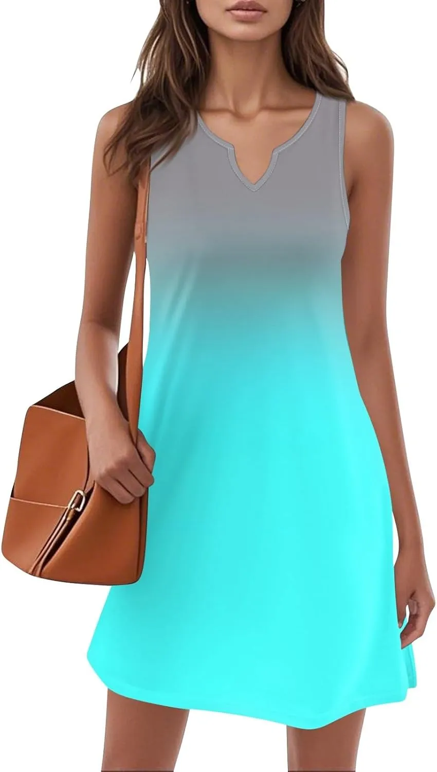 Summer Dresses for Women 2025 Beach Vacation Spring Clothes Spaghetti Strap V Neck Casual Loose Mini Dress