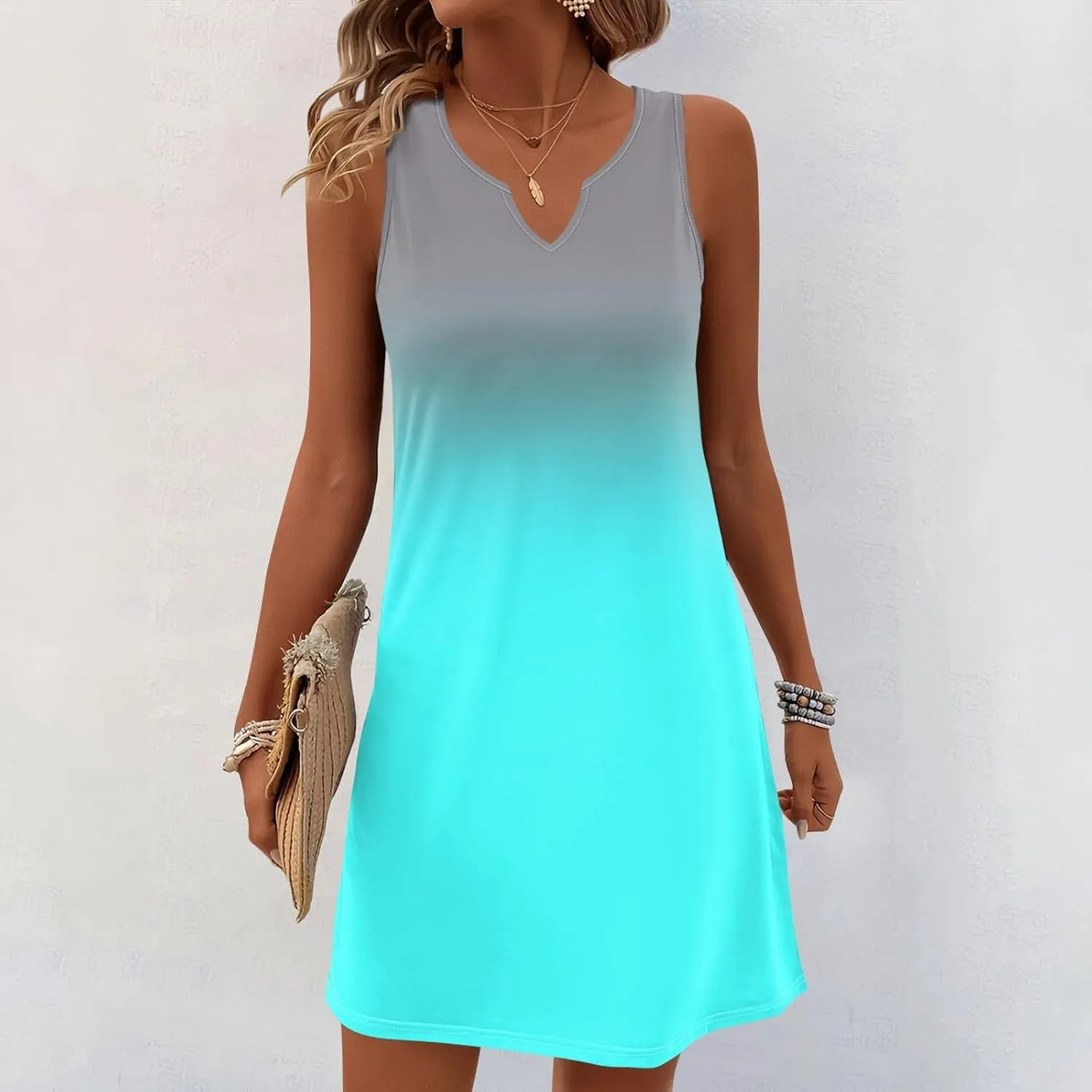 Summer Dresses for Women 2025 Beach Vacation Spring Clothes Spaghetti Strap V Neck Casual Loose Mini Dress