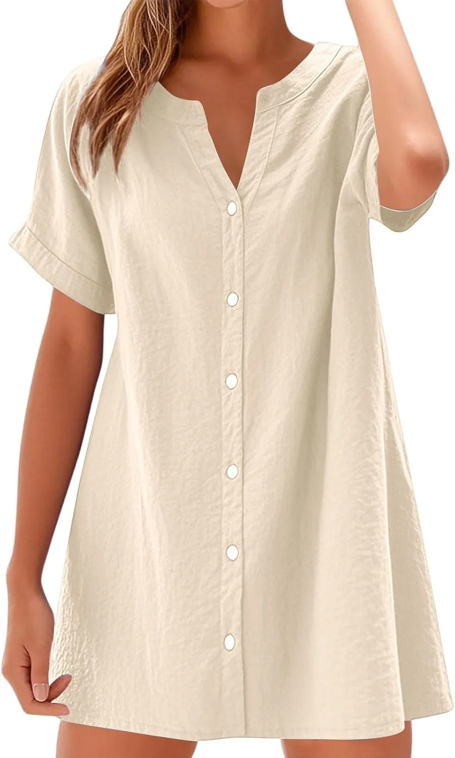 Summer Dresses for Women 2025 Cotton Linen Dressy Casual Mini Dress Short Sleeve Plus Size Bohemian Sundress