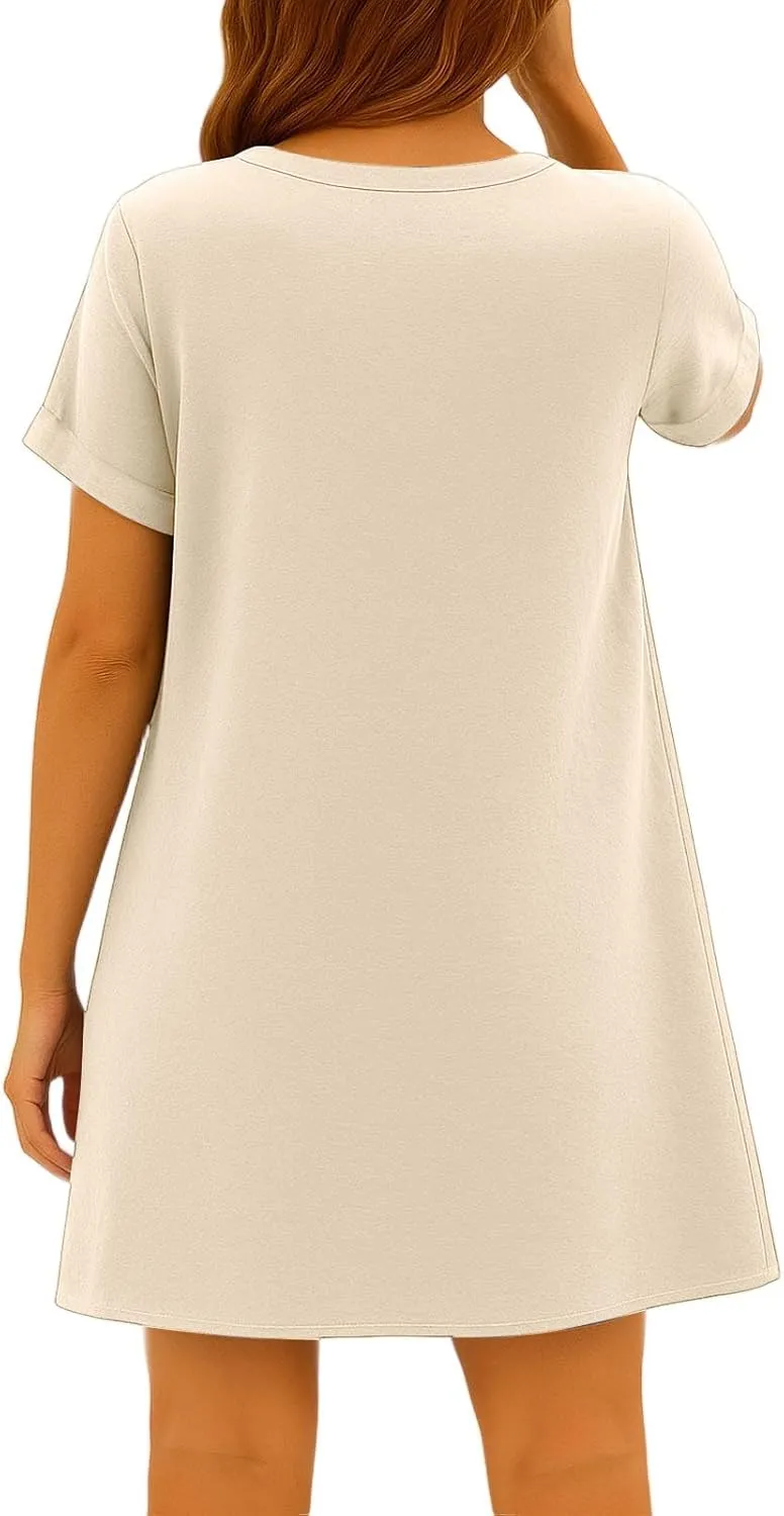 Summer Dresses for Women 2025 Cotton Linen Dressy Casual Mini Dress Short Sleeve Plus Size Bohemian Sundress