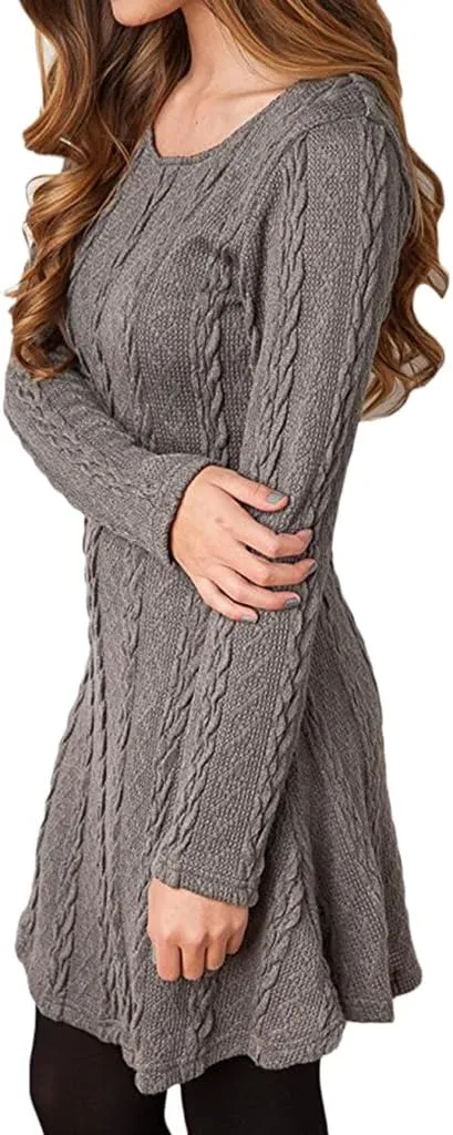 Sumtory Women Cable Knit Dress Slim Fit Long Sleeve Sweater Dresses(8 Colors)